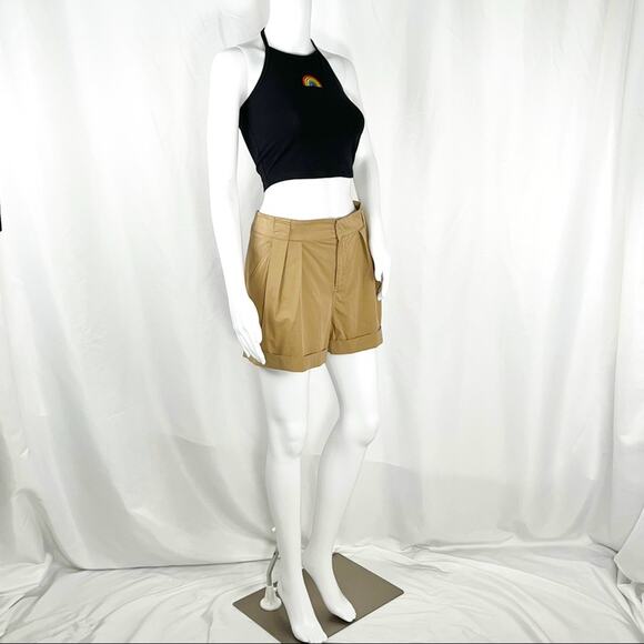 Frame Tan Khaki Front Pleats Rolled Hems Shorts Sz6 Pockets Zip Fly Button NWT - Picture 2 of 14